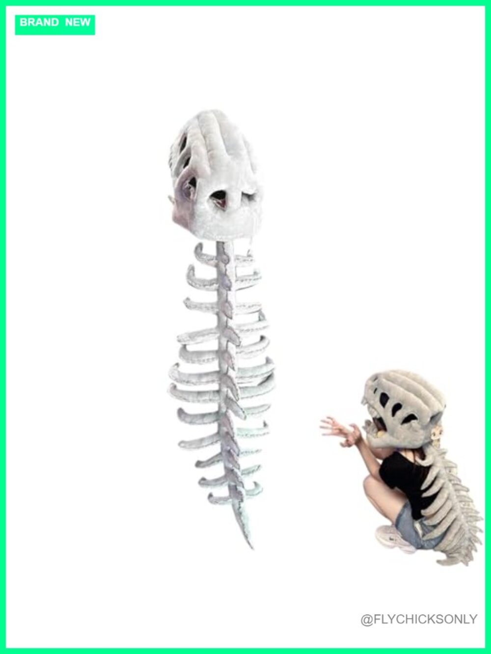 Dinosaur Skeleton Costume, 3D Skull Headpiece with Attached Plush Spine